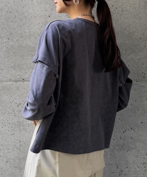 CIEL'AIR（シエルエアー）の「SPLIT COLOR FADE T-SHIRT（ｾﾊﾟﾚｰﾄｶﾗｰﾌｪｰﾄﾞTｼｬﾂ）（Tシャツ/カットソー・レディース・ブラック/グレー・FREE）」の8枚目の写真