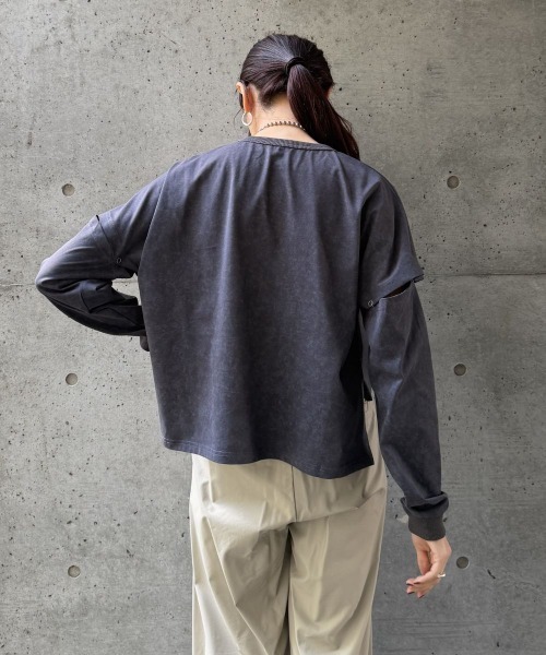 CIEL'AIR（シエルエアー）の「SPLIT COLOR FADE T-SHIRT（ｾﾊﾟﾚｰﾄｶﾗｰﾌｪｰﾄﾞTｼｬﾂ）（Tシャツ/カットソー・レディース・ブラック/グレー・FREE）」の6枚目の写真