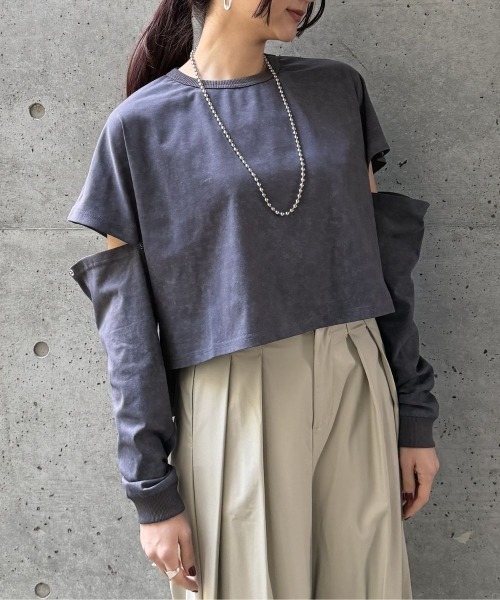 CIEL'AIR（シエルエアー）の「SPLIT COLOR FADE T-SHIRT（ｾﾊﾟﾚｰﾄｶﾗｰﾌｪｰﾄﾞTｼｬﾂ）（Tシャツ/カットソー・レディース・ブラック/グレー・FREE）」の13枚目の写真