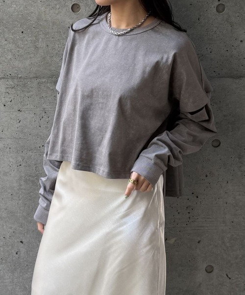 CIEL'AIR（シエルエアー）の「SPLIT COLOR FADE T-SHIRT（ｾﾊﾟﾚｰﾄｶﾗｰﾌｪｰﾄﾞTｼｬﾂ）（Tシャツ/カットソー・レディース・ブラック/グレー・FREE）」の20枚目の写真