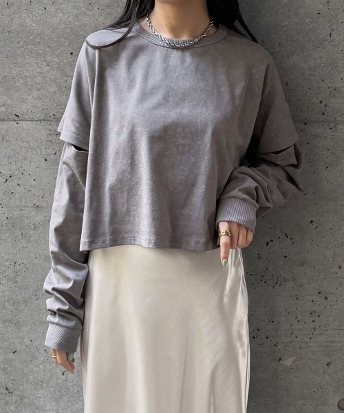 CIEL'AIR（シエルエアー）の「SPLIT COLOR FADE T-SHIRT（ｾﾊﾟﾚｰﾄｶﾗｰﾌｪｰﾄﾞTｼｬﾂ）（Tシャツ/カットソー・レディース・ブラック/グレー・FREE）」の16枚目の写真