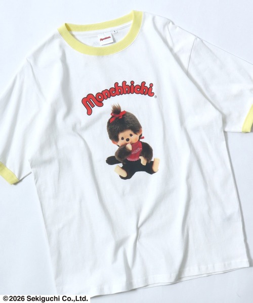 Salong hameu(サロン ハミュー)の「モンチッチ フォトプリントリンガーTシャツ/ビッグシルエット レトロキャラ 韓国人気 ユニセックス(Tシャツ/カットソー・レディース・ホワイト×ブラック/ホワイト×ピンク/ホワイト×イエロー・L/M/S)」の2枚目の写真