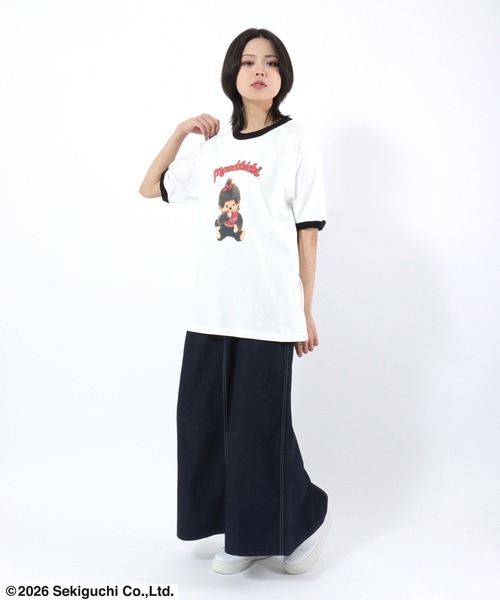 Salong hameu(サロン ハミュー)の「モンチッチ フォトプリントリンガーTシャツ/ビッグシルエット レトロキャラ 韓国人気 ユニセックス(Tシャツ/カットソー・レディース・ホワイト×ブラック/ホワイト×ピンク/ホワイト×イエロー・L/M/S)」の13枚目の写真