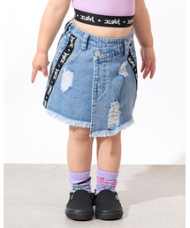 X-girl Stages | サイドロゴテープ  クラッシュ加工デニムスカート(スカート)