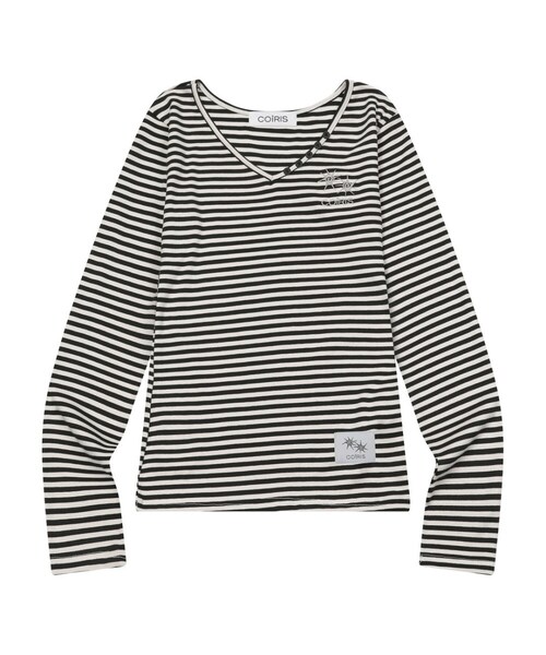 COIRIS(コイリス)の「ロサVネックストライプ長袖Tシャツ(2カラー)(Tシャツ/カットソー・レディース・ホワイト/チャコールグレー×ブラック・FREE)」の1枚目の写真