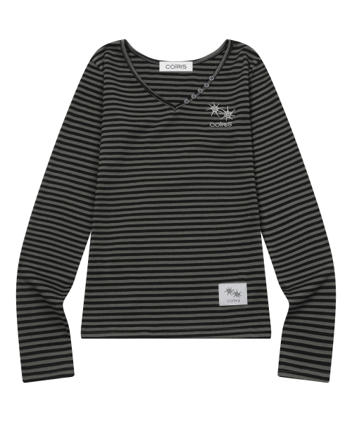 COIRIS(コイリス)の「ロサVネックストライプ長袖Tシャツ(2カラー)(Tシャツ/カットソー・レディース・ホワイト/チャコールグレー×ブラック・FREE)」の7枚目の写真