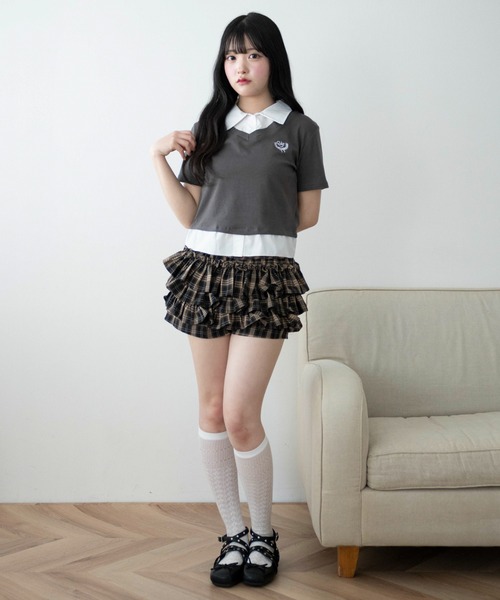 WEGO(ウィゴー)の「WEGO/ワンポイントシャツレイヤードトップ(Tシャツ/カットソー・レディース・ブラック/グレー・FREE)」の4枚目の写真