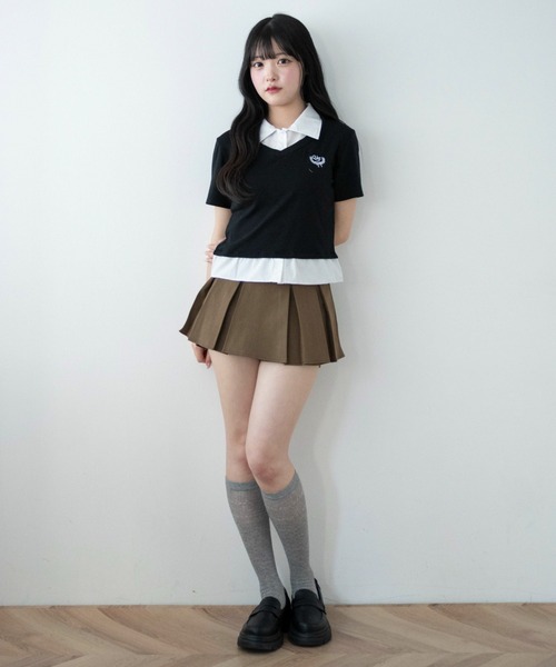 WEGO(ウィゴー)の「WEGO/ワンポイントシャツレイヤードトップ(Tシャツ/カットソー・レディース・ブラック/グレー・FREE)」の3枚目の写真