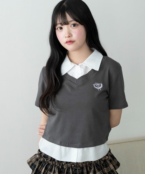 WEGO(ウィゴー)の「WEGO/ワンポイントシャツレイヤードトップ(Tシャツ/カットソー・レディース・ブラック/グレー・FREE)」の8枚目の写真