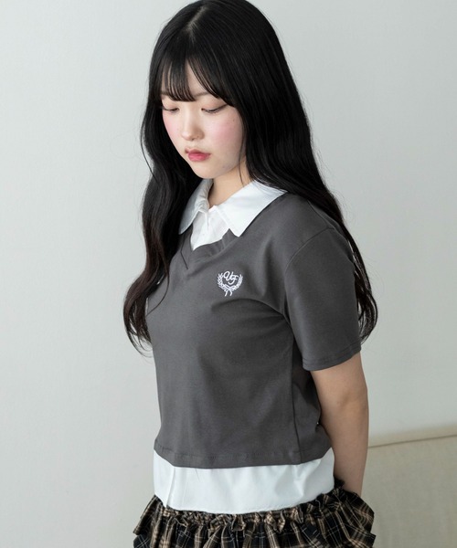 WEGO(ウィゴー)の「WEGO/ワンポイントシャツレイヤードトップ(Tシャツ/カットソー・レディース・ブラック/グレー・FREE)」の9枚目の写真