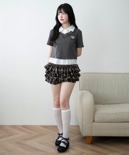 WEGO(ウィゴー)の「WEGO/ワンポイントシャツレイヤードトップ(Tシャツ/カットソー・レディース・ブラック/グレー・FREE)」の11枚目の写真