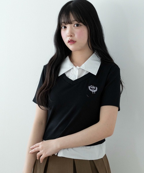 WEGO(ウィゴー)の「WEGO/ワンポイントシャツレイヤードトップ(Tシャツ/カットソー・レディース・ブラック/グレー・FREE)」の5枚目の写真