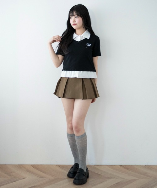 WEGO(ウィゴー)の「WEGO/ワンポイントシャツレイヤードトップ(Tシャツ/カットソー・レディース・ブラック/グレー・FREE)」の7枚目の写真