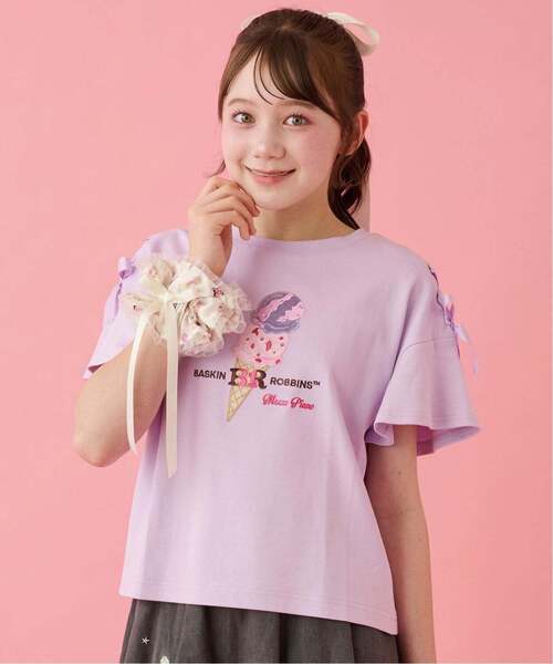 mezzo piano Junior(メゾピアノジュニア)の「【サーティワン アイスクリーム】【接触冷感】袖レースアップTシャツ(Tシャツ/カットソー・キッズ・エメラルド/オフホワイト/ラベンダー・S:140cm/L:160cm/M:150cm)」の3枚目の写真