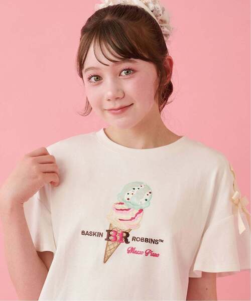 mezzo piano Junior(メゾピアノジュニア)の「【サーティワン アイスクリーム】【接触冷感】袖レースアップTシャツ(Tシャツ/カットソー・キッズ・エメラルド/オフホワイト/ラベンダー・S:140cm/L:160cm/M:150cm)」の1枚目の写真