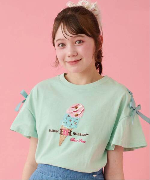 mezzo piano Junior(メゾピアノジュニア)の「【サーティワン アイスクリーム】【接触冷感】袖レースアップTシャツ(Tシャツ/カットソー・キッズ・エメラルド/オフホワイト/ラベンダー・S:140cm/L:160cm/M:150cm)」の2枚目の写真
