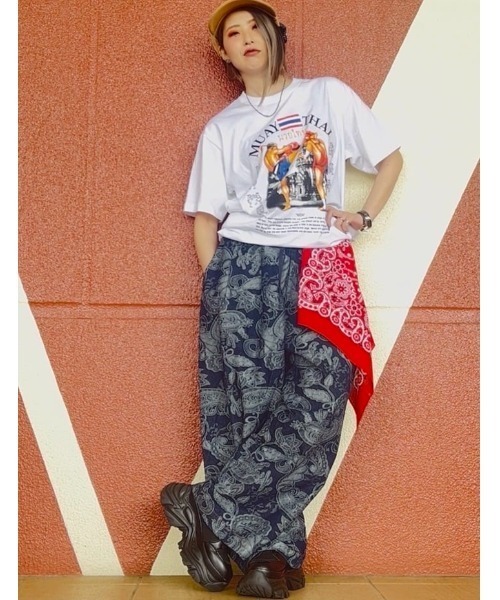 チャイハネ(チャイハネ)の「【チャイハネ】段通ペイズリー柄MEN'Sデニムワイドパンツ(デニムパンツ・メンズ・ネイビー/ライトブルー・FREE)」の4枚目の写真