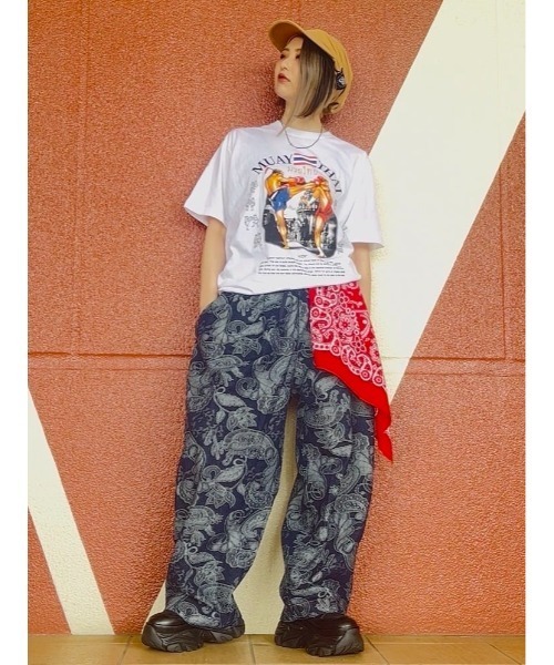 チャイハネ(チャイハネ)の「【チャイハネ】段通ペイズリー柄MEN'Sデニムワイドパンツ(デニムパンツ・メンズ・ネイビー/ライトブルー・FREE)」の5枚目の写真