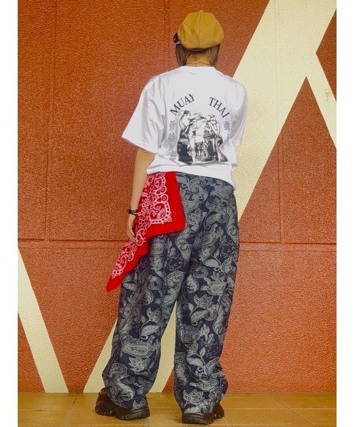 チャイハネ(チャイハネ)の「【チャイハネ】段通ペイズリー柄MEN'Sデニムワイドパンツ(デニムパンツ・メンズ・ネイビー/ライトブルー・FREE)」の6枚目の写真