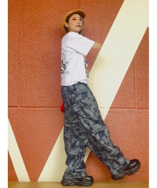 チャイハネ(チャイハネ)の「【チャイハネ】段通ペイズリー柄MEN'Sデニムワイドパンツ(デニムパンツ・メンズ・ネイビー/ライトブルー・FREE)」の7枚目の写真