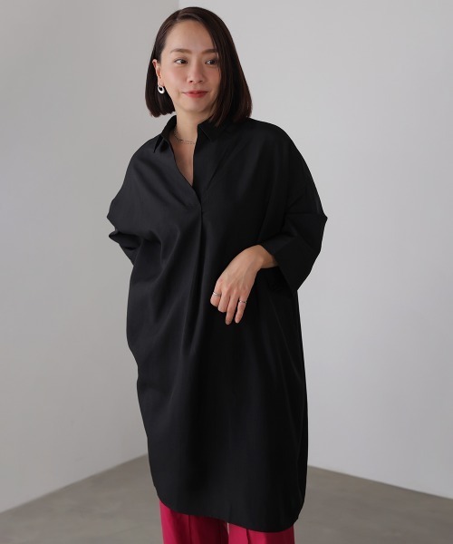 Bou Jeloud(ブージュルード)の「麻ライクスキッハ゜ーシャツTUN(シャツ/ブラウス・レディース・ブラック/ベージュ/ブルー・MEDIUM)」の2枚目の写真