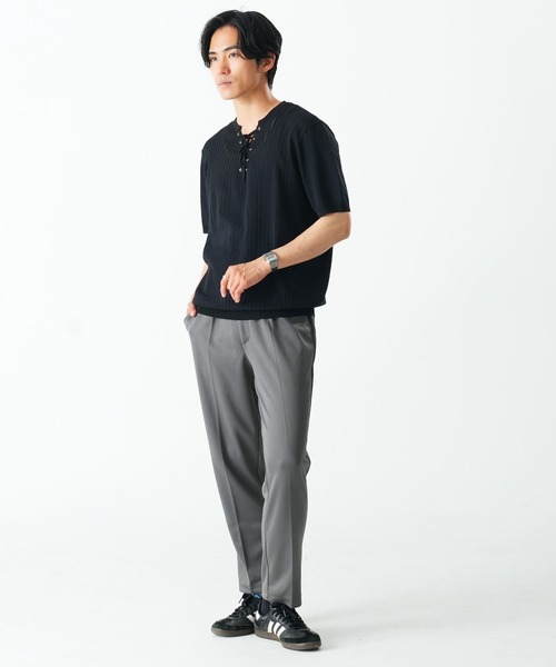 Beno(ビーノ)の「レースアップニットTEE(Tシャツ/カットソー・メンズ・ホワイト/ブラック/グレー・MEDIUM/X-LARGE/LARGE)」の17枚目の写真
