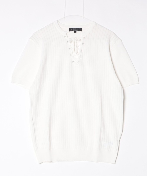 Beno(ビーノ)の「レースアップニットTEE(Tシャツ/カットソー・メンズ・ホワイト/ブラック/グレー・MEDIUM/X-LARGE/LARGE)」の11枚目の写真