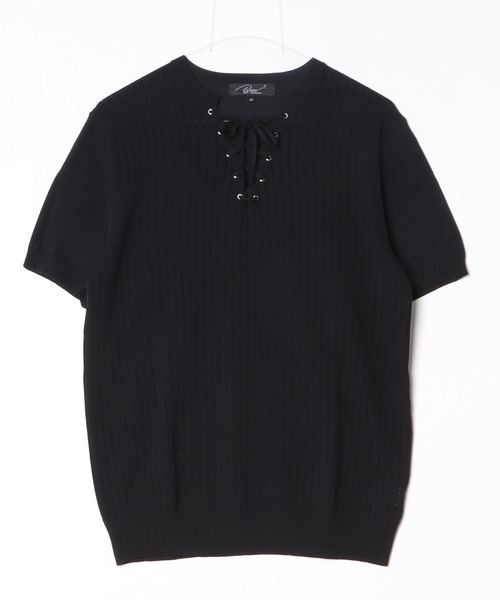 Beno(ビーノ)の「レースアップニットTEE(Tシャツ/カットソー・メンズ・ホワイト/ブラック/グレー・MEDIUM/X-LARGE/LARGE)」の9枚目の写真
