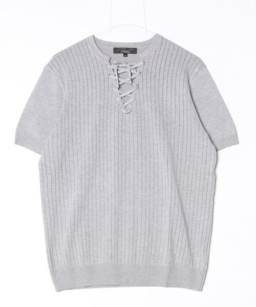 Beno(ビーノ)の「レースアップニットTEE(Tシャツ/カットソー・メンズ・ホワイト/ブラック/グレー・MEDIUM/X-LARGE/LARGE)」の8枚目の写真