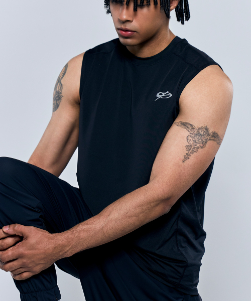PHYSICAL GARMENTS（フィジカルガーメンツ）の「P2546 機能性ドライデイリーノースリーブ [ブラック]（Tシャツ/カットソー・メンズ・ブラック・MEDIUM/LARGE/X-LARGE/XX-LARGE）」の2枚目の写真