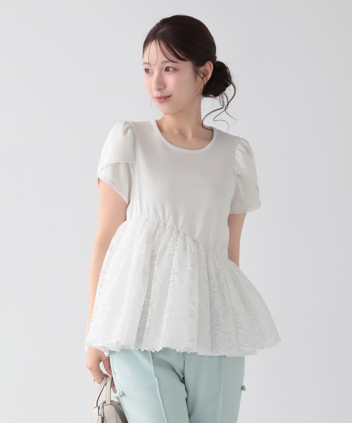 Fit more(フィットモア)の「レースドッキングチューリップ袖トップス(その他トップス・レディース・ホワイト/クリーム/ピンク・FREE)」の2枚目の写真