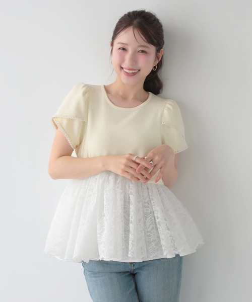 Fit more(フィットモア)の「レースドッキングチューリップ袖トップス(その他トップス・レディース・ホワイト/クリーム/ピンク・FREE)」の3枚目の写真