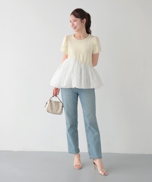 Fit more(フィットモア)の「レースドッキングチューリップ袖トップス(その他トップス・レディース・ホワイト/クリーム/ピンク・FREE)」の5枚目の写真
