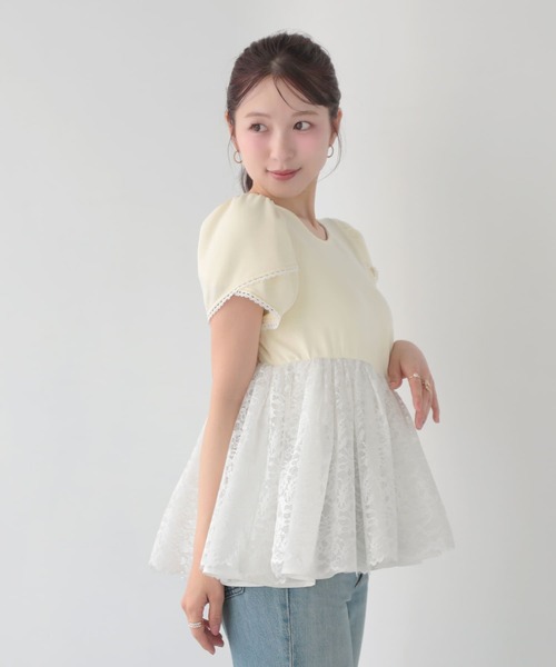 Fit more(フィットモア)の「レースドッキングチューリップ袖トップス(その他トップス・レディース・ホワイト/クリーム/ピンク・FREE)」の6枚目の写真
