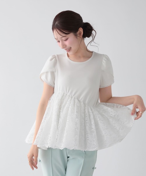 Fit more(フィットモア)の「レースドッキングチューリップ袖トップス(その他トップス・レディース・ホワイト/クリーム/ピンク・FREE)」の12枚目の写真