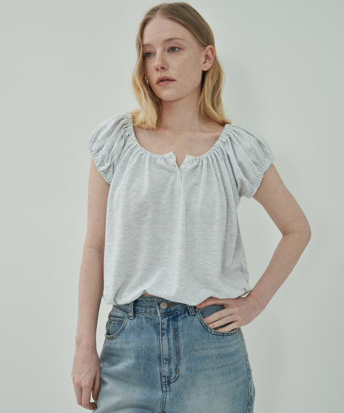 MOTT(モット)の「ボタンシャーリングTシャツ-メランジ(Tシャツ/カットソー・レディース・その他・FREE)」の1枚目の写真