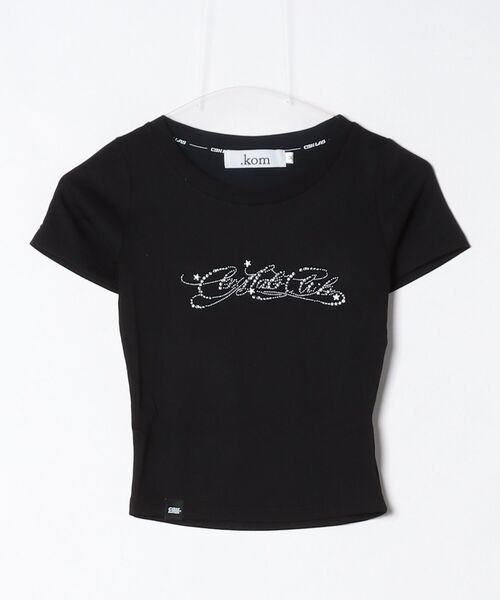 .KOM（ドットコム）の「A'GEM/9 × .kom 『.KOM/ドットケーオーエム』ラインストーンスクリプト クロップTシャツ（Tシャツ/カットソー・レディース・ホワイト/ブラック・M）」の14枚目の写真