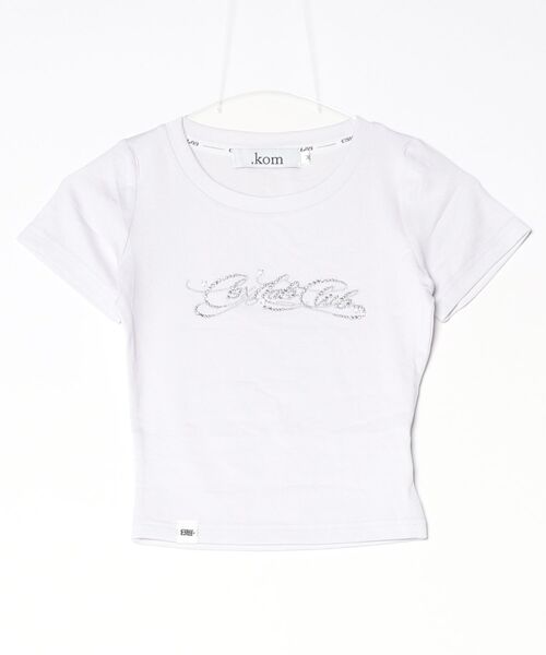 .KOM（ドットコム）の「A'GEM/9 × .kom 『.KOM/ドットケーオーエム』ラインストーンスクリプト クロップTシャツ（Tシャツ/カットソー・レディース・ホワイト/ブラック・M）」の12枚目の写真