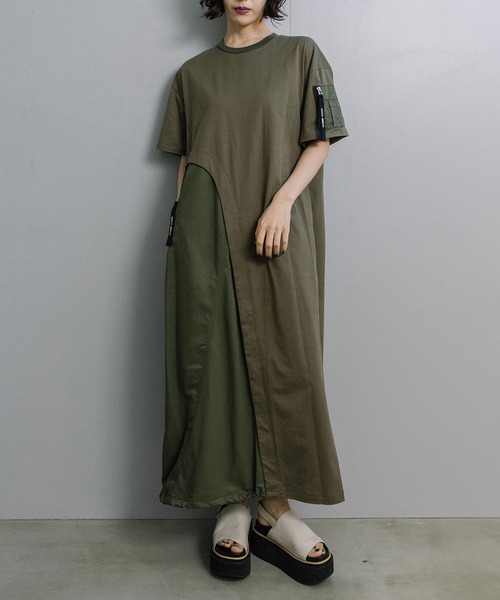 MARECHAL TERRE(マルシャルテル)の「ミリタリーコンビネーションドレス(ワンピース・レディース・カーキ/チャコールグレー/ネイビー/ブラック・MEDIUM)」の1枚目の写真