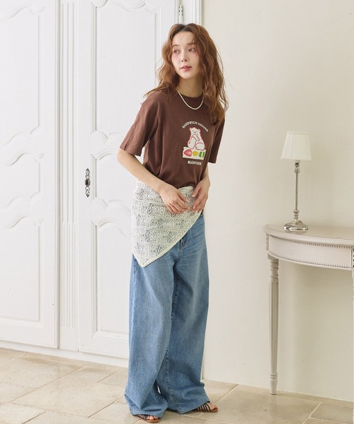 cross marche(クロスマルシェ)の「【サンドイッチハウスメルヘン】サガラ刺繍メルるん♪半袖Tシャツ(Tシャツ/カットソー・レディース・ブラック/ブラウン/サックスブルー・L/M/LL)」の13枚目の写真
