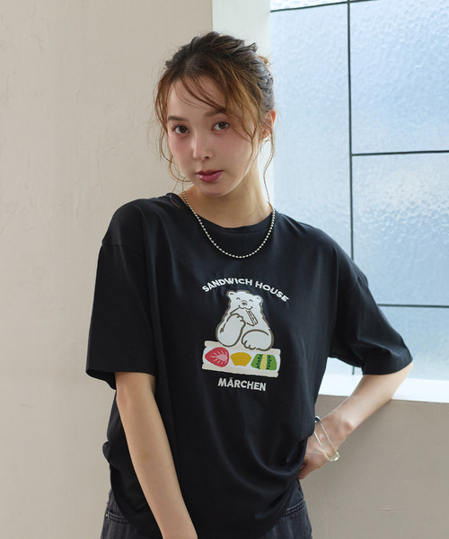 cross marche(クロスマルシェ)の「【サンドイッチハウスメルヘン】サガラ刺繍メルるん♪半袖Tシャツ(Tシャツ/カットソー・レディース・ブラック/ブラウン/サックスブルー・L/M/LL)」の18枚目の写真