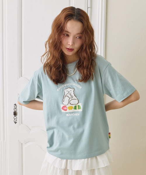 cross marche(クロスマルシェ)の「【サンドイッチハウスメルヘン】サガラ刺繍メルるん♪半袖Tシャツ(Tシャツ/カットソー・レディース・ブラック/ブラウン/サックスブルー・L/M/LL)」の3枚目の写真