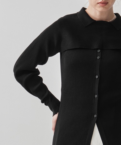 TAN（タン）の「[TAN/タン]2-PIECE RIBBED CARDIGAN（ポロシャツ・レディース・ブラック・FREE）」の8枚目の写真