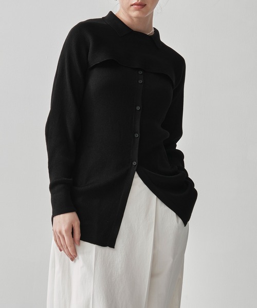 TAN（タン）の「[TAN/タン]2-PIECE RIBBED CARDIGAN（ポロシャツ・レディース・ブラック・FREE）」の5枚目の写真