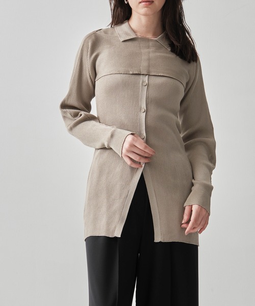 TAN（タン）の「[TAN/タン]2-PIECE RIBBED CARDIGAN（ポロシャツ・レディース・ブラック・FREE）」の15枚目の写真