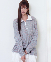 ピンストライプラグビーTシャツ[メランジグレー]