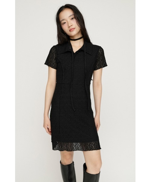 SLY（スライ）の「CUT JQ SHORT OP カットジャガードショートワンピ 夏服 秋服（ワンピース・レディース・アイボリー/ブラウン/ブラック・2/1）」の2枚目の写真