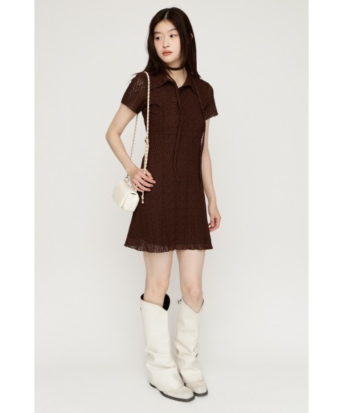 SLY（スライ）の「CUT JQ SHORT OP カットジャガードショートワンピ 夏服 秋服（ワンピース・レディース・アイボリー/ブラウン/ブラック・2/1）」の7枚目の写真