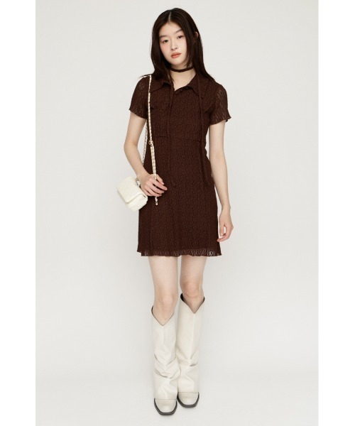SLY（スライ）の「CUT JQ SHORT OP カットジャガードショートワンピ 夏服 秋服（ワンピース・レディース・アイボリー/ブラウン/ブラック・2/1）」の8枚目の写真