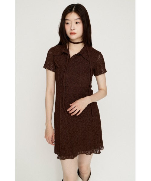 SLY（スライ）の「CUT JQ SHORT OP カットジャガードショートワンピ 夏服 秋服（ワンピース・レディース・アイボリー/ブラウン/ブラック・2/1）」の9枚目の写真